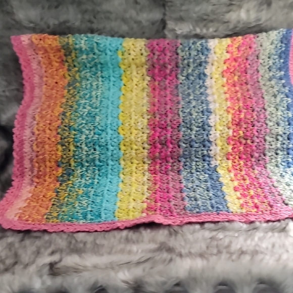 Colorful Striped Hand Crochet  Baby Blanket - Picture 3 of 8